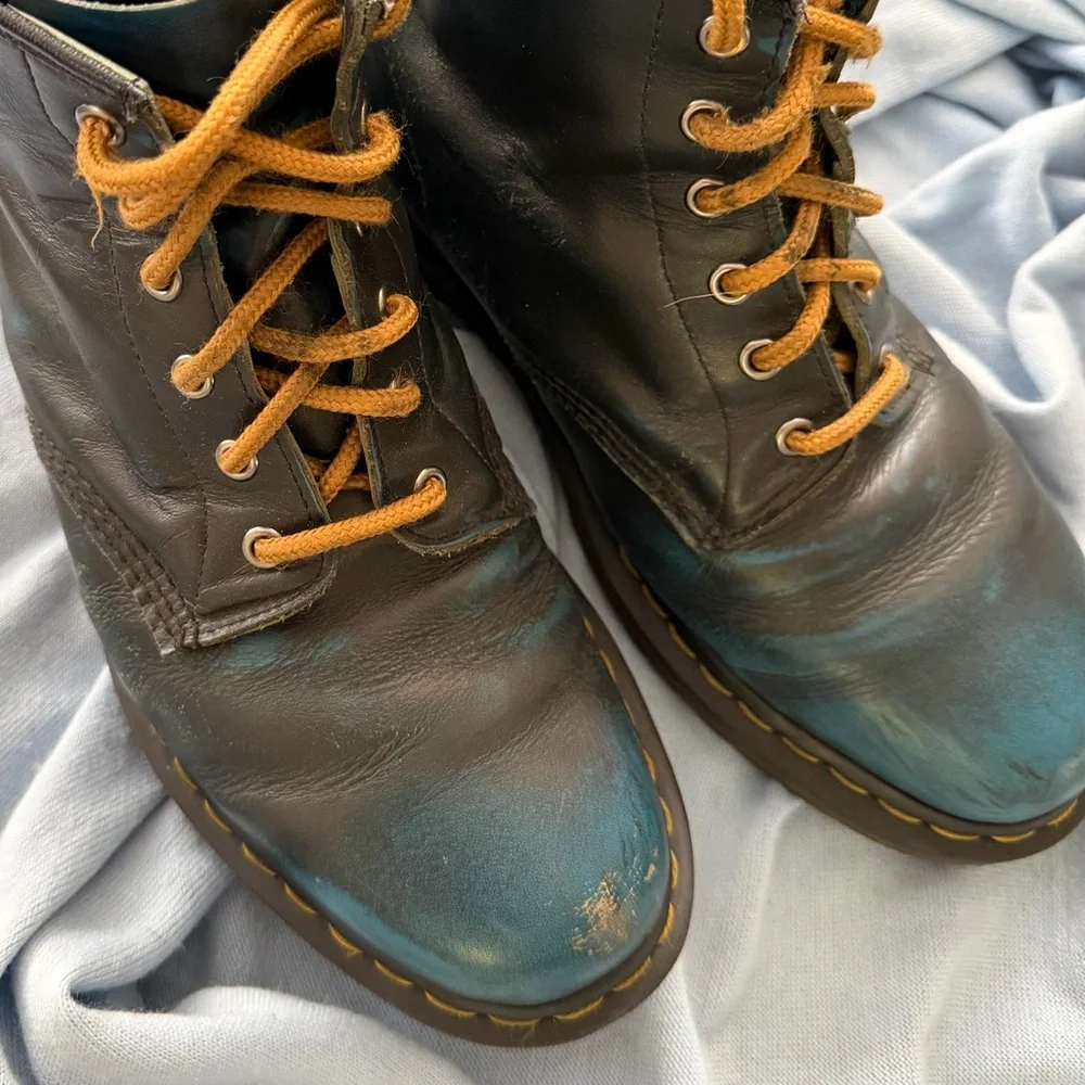 VTG Dr. Martens Rare 1460 Aqua Black Crazy Horse Patina Leather 10M